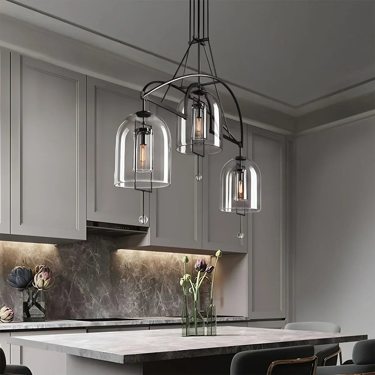 flairel Bell Glass Chandelier for Living Room