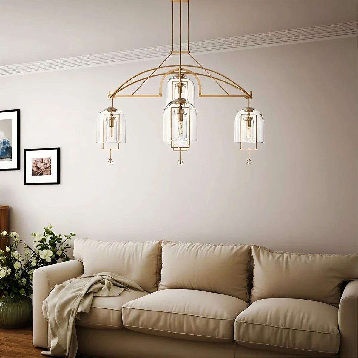 flairel Bell Glass Chandelier for Living Room