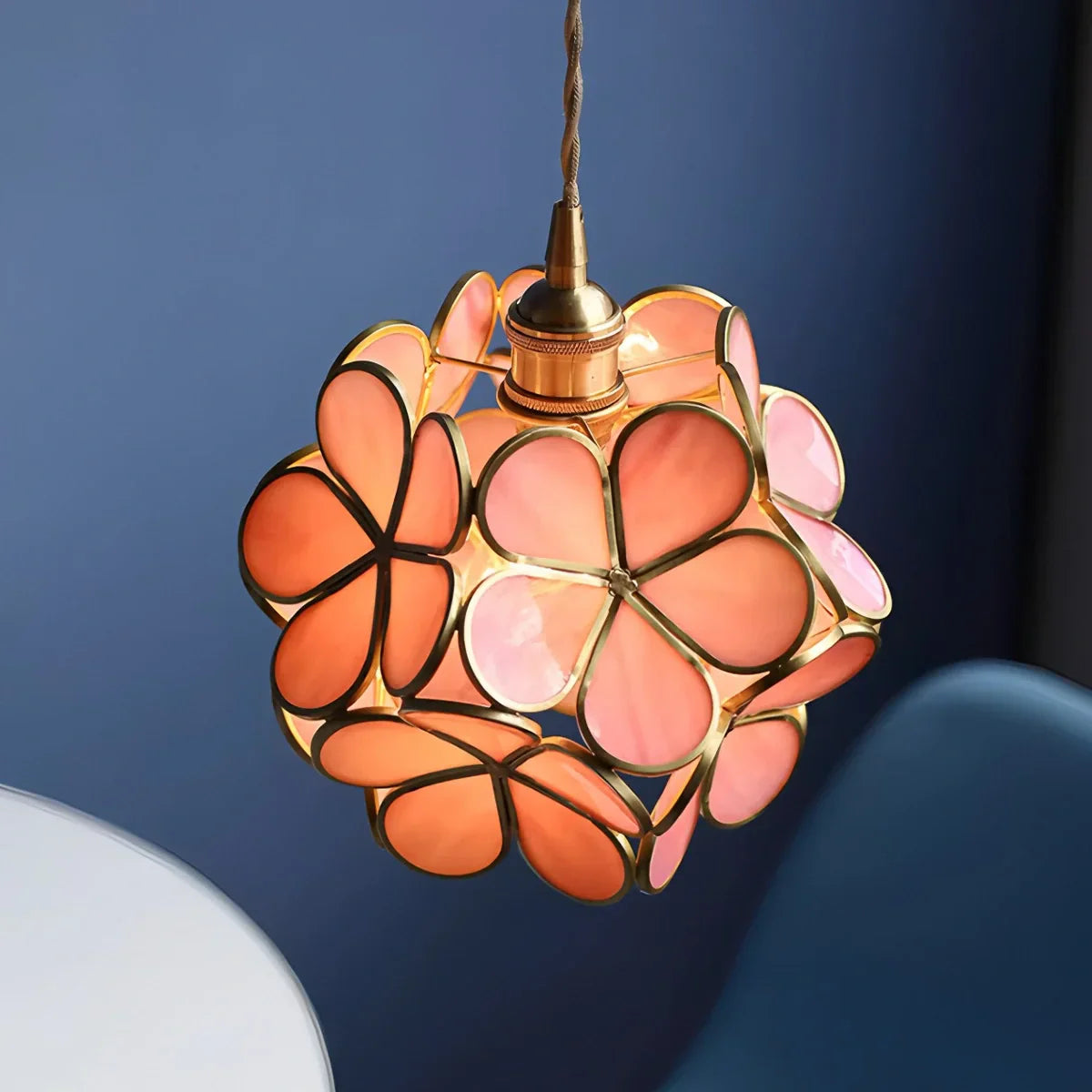 flairel Cherry Blossom Stained Glass Pendant Light