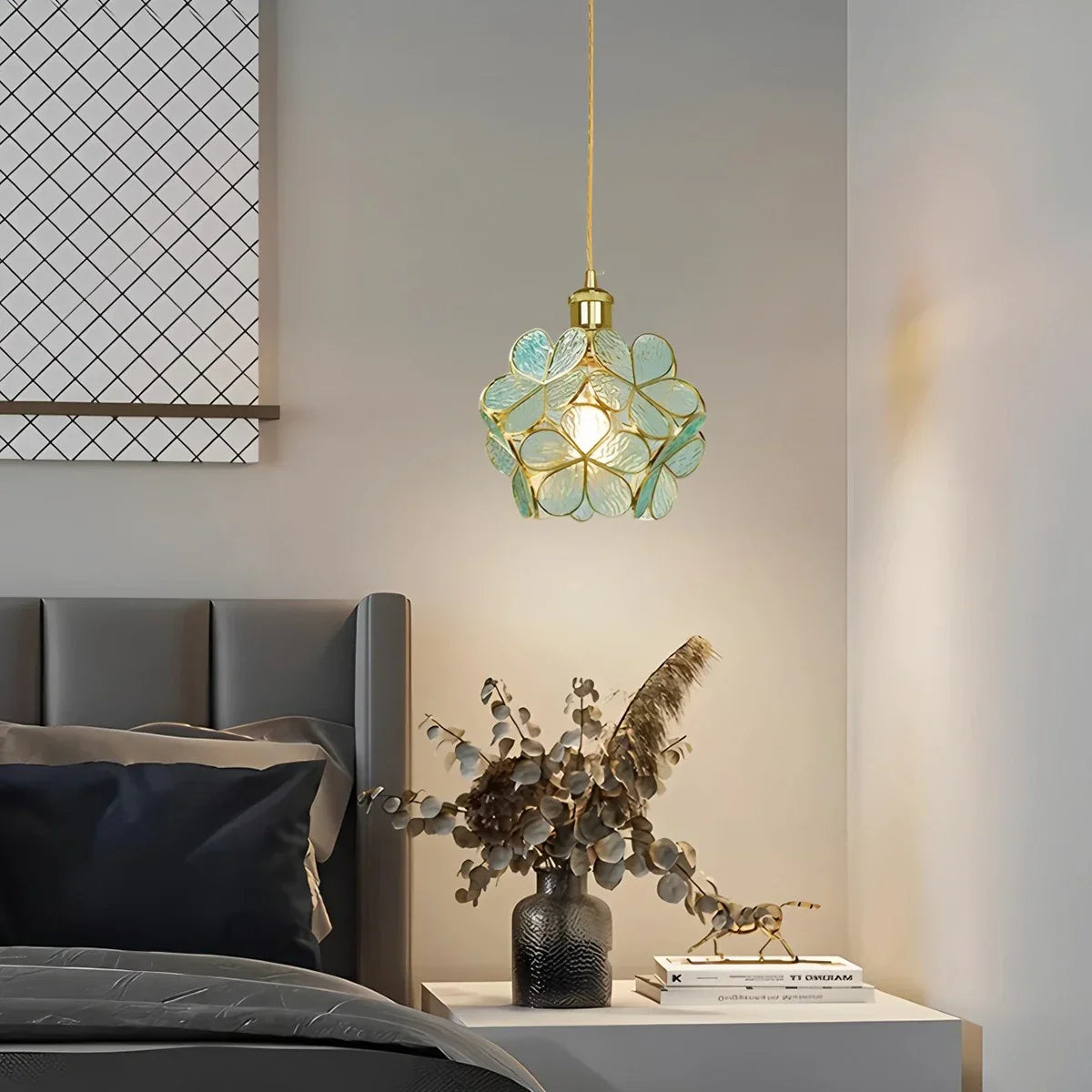 flairel Cherry Blossom Stained Glass Pendant Light