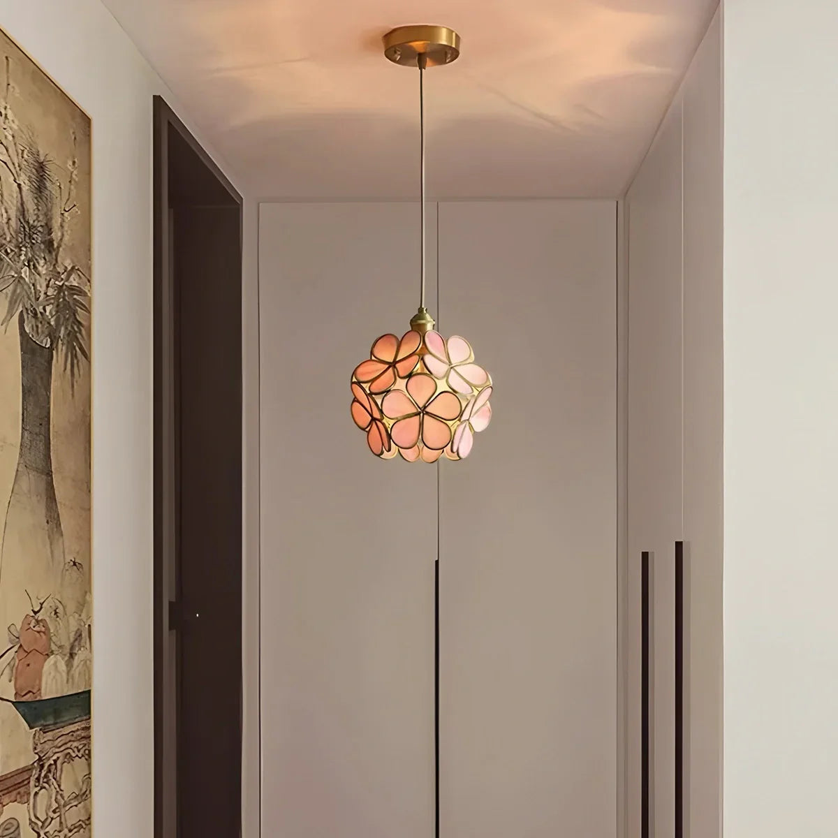 flairel Cherry Blossom Stained Glass Pendant Light