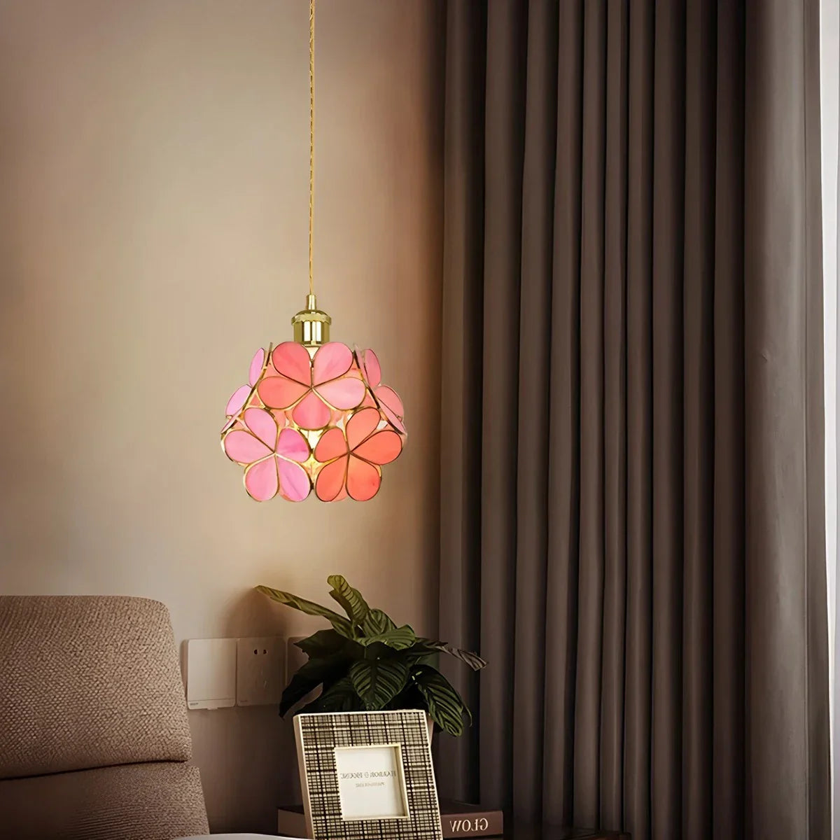 flairel Cherry Blossom Stained Glass Pendant Light