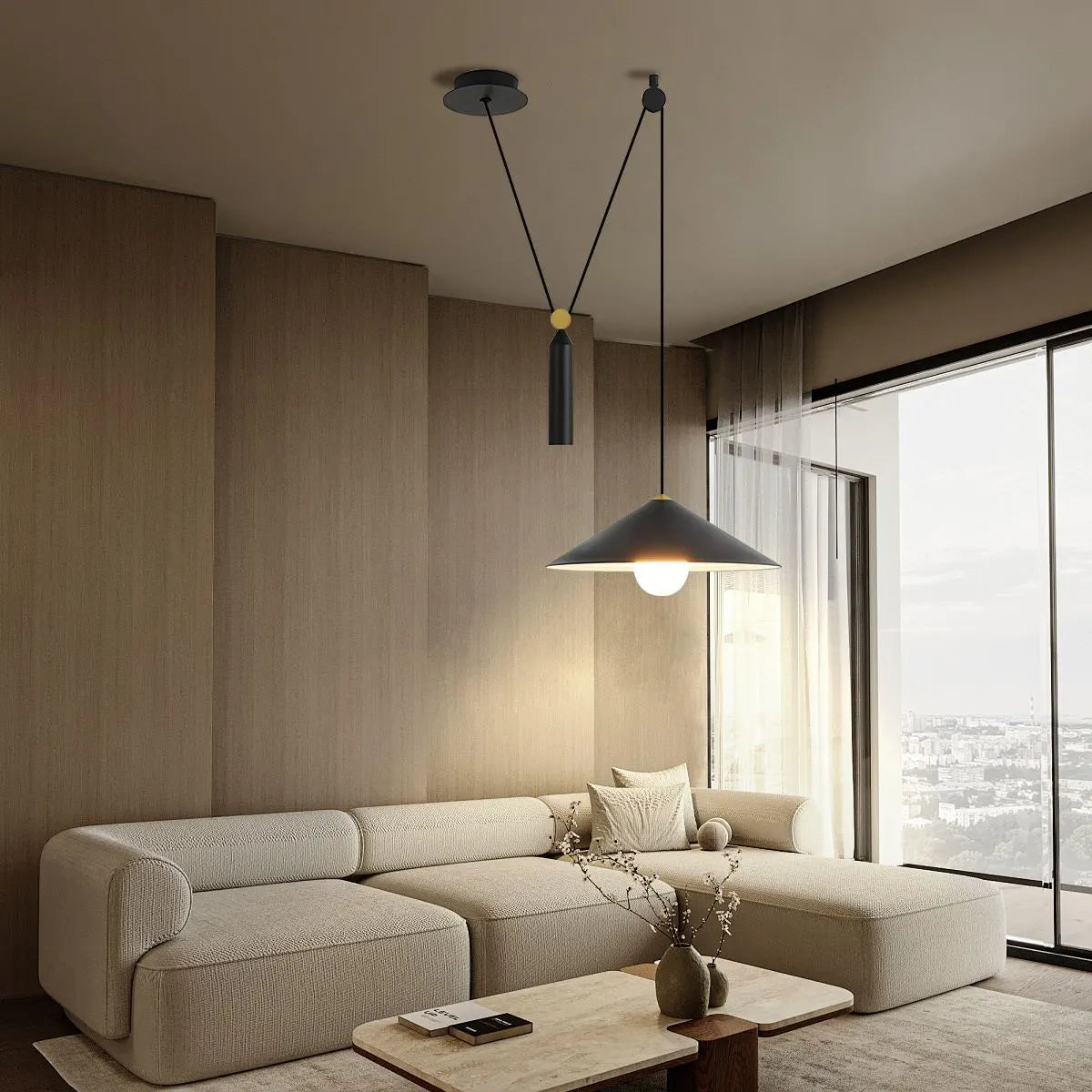 flairel Cone Counterweight Pulley Swag Pendant Lamp