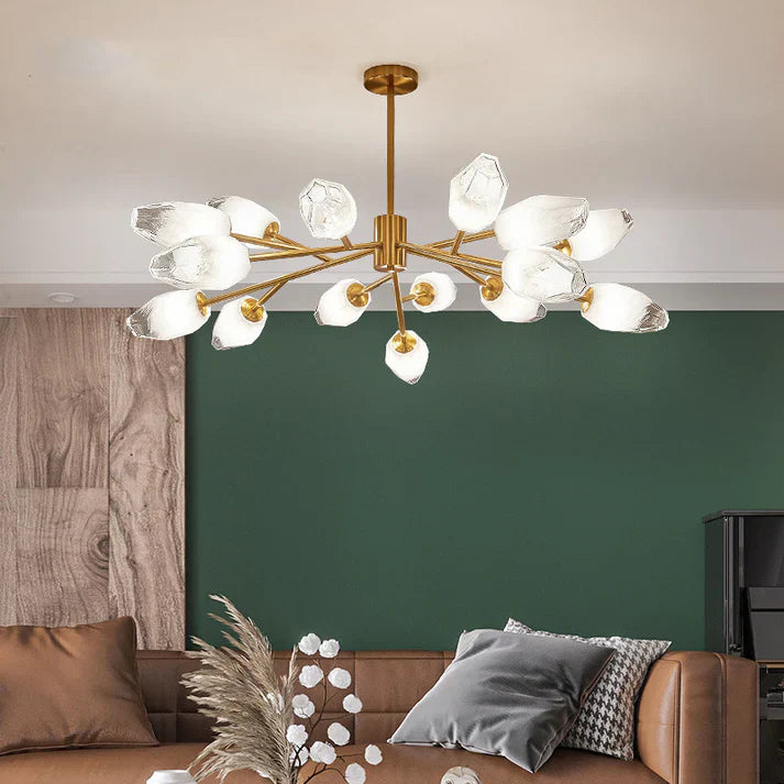 flairel Crystal Bud Copper Chandelier for Living Room