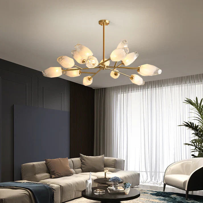 flairel Crystal Bud Copper Chandelier for Living Room