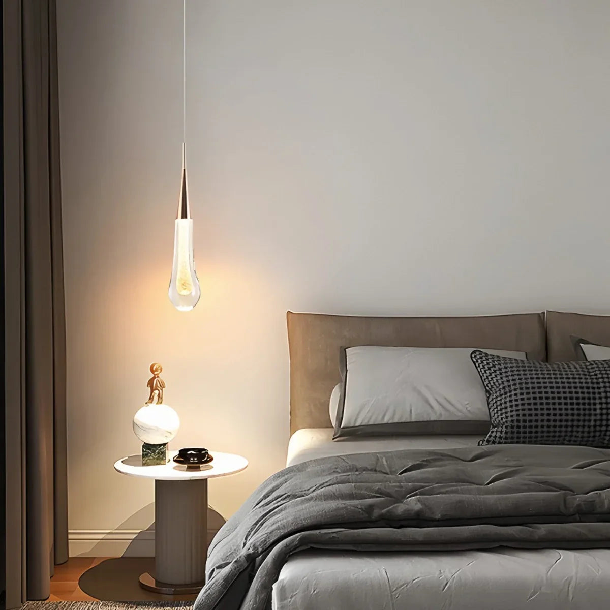 flairel Drop Crystal Chrome Pendant Light for Bedroom