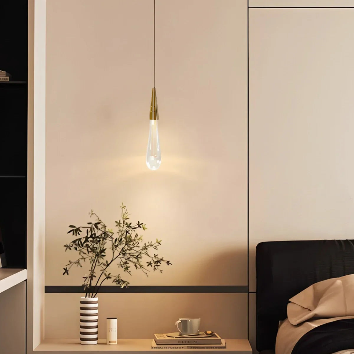 flairel Drop Crystal Chrome Pendant Light for Bedroom
