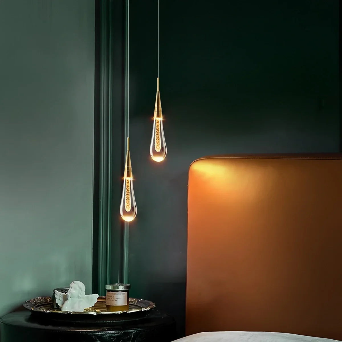 flairel Drop Crystal Chrome Pendant Light for Bedroom