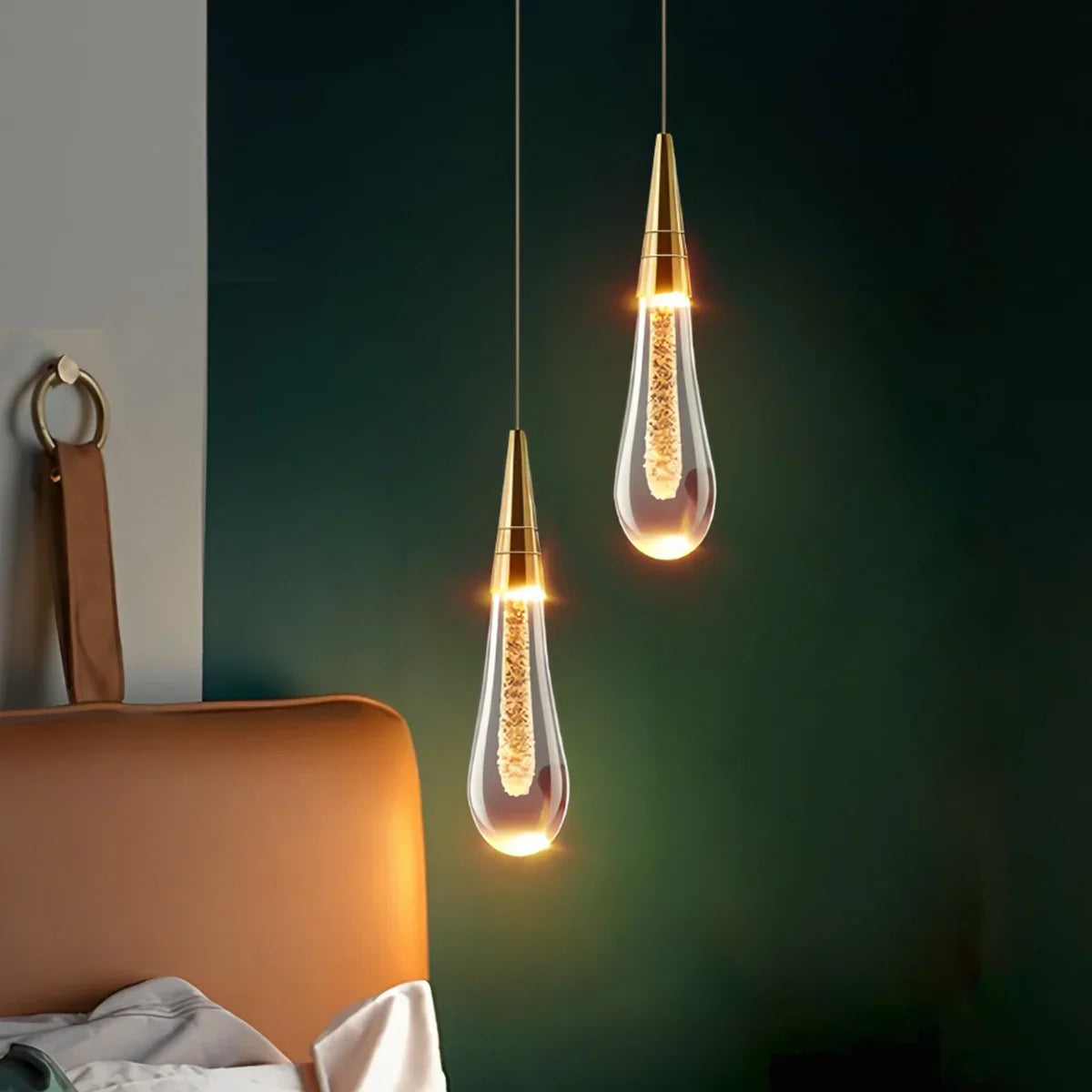 flairel Drop Crystal Chrome Pendant Light for Bedroom