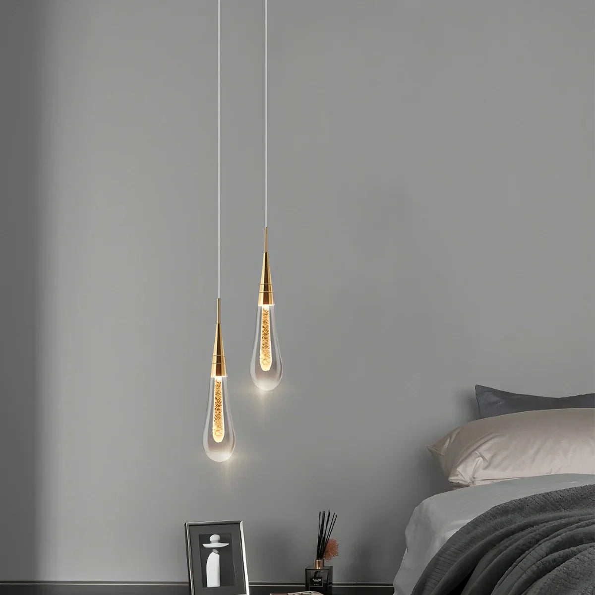 flairel Drop Crystal Chrome Pendant Light for Bedroom
