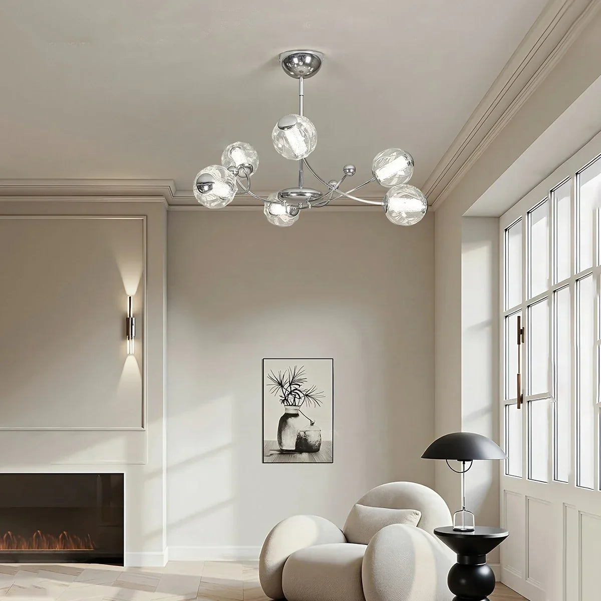 flairel French Minimalist Glass Ball Chandelier