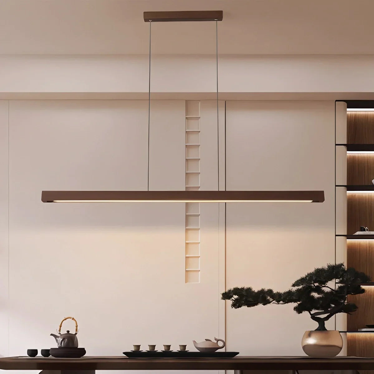 flairel Fulbert Linear Wooden Pendant Light for Kitchen