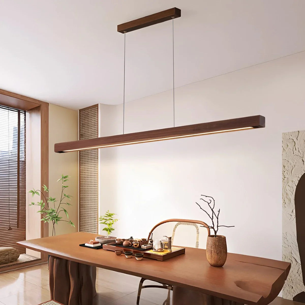 flairel Fulbert Linear Wooden Pendant Light for Kitchen