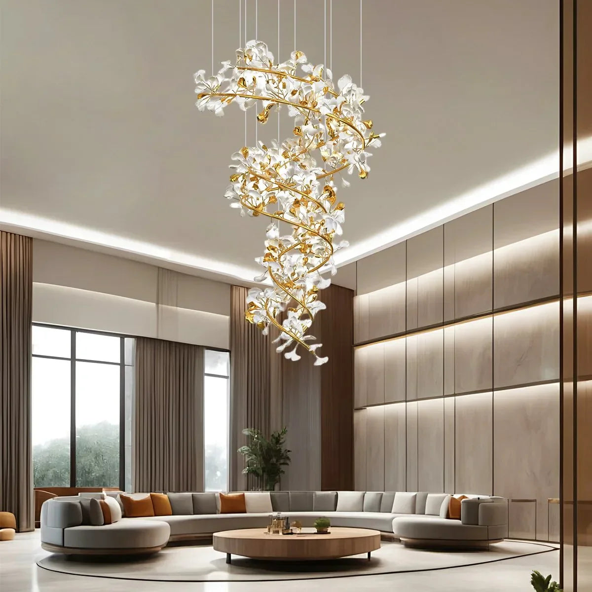 flairel Ginkgo Chandelier Q for High Ceiling