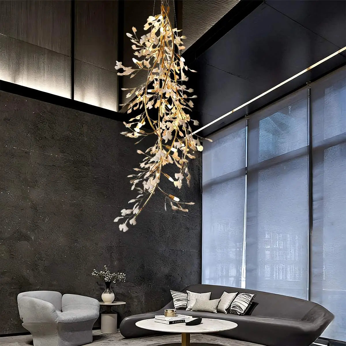 flairel Ginkgo Long Branch Chandelier for High Ceiling