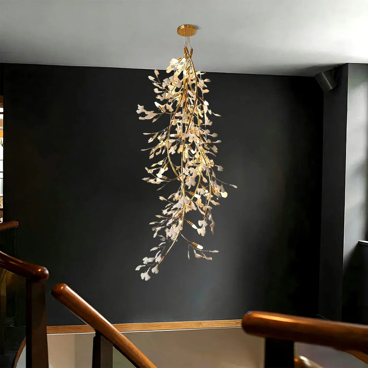 flairel Ginkgo Long Branch Chandelier for High Ceiling