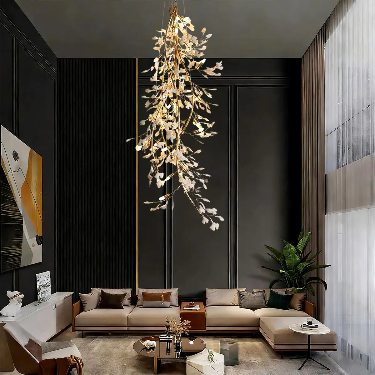 flairel Ginkgo Long Branch Chandelier for High Ceiling
