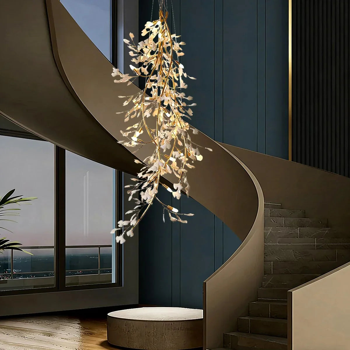 flairel Ginkgo Long Branch Chandelier for High Ceiling