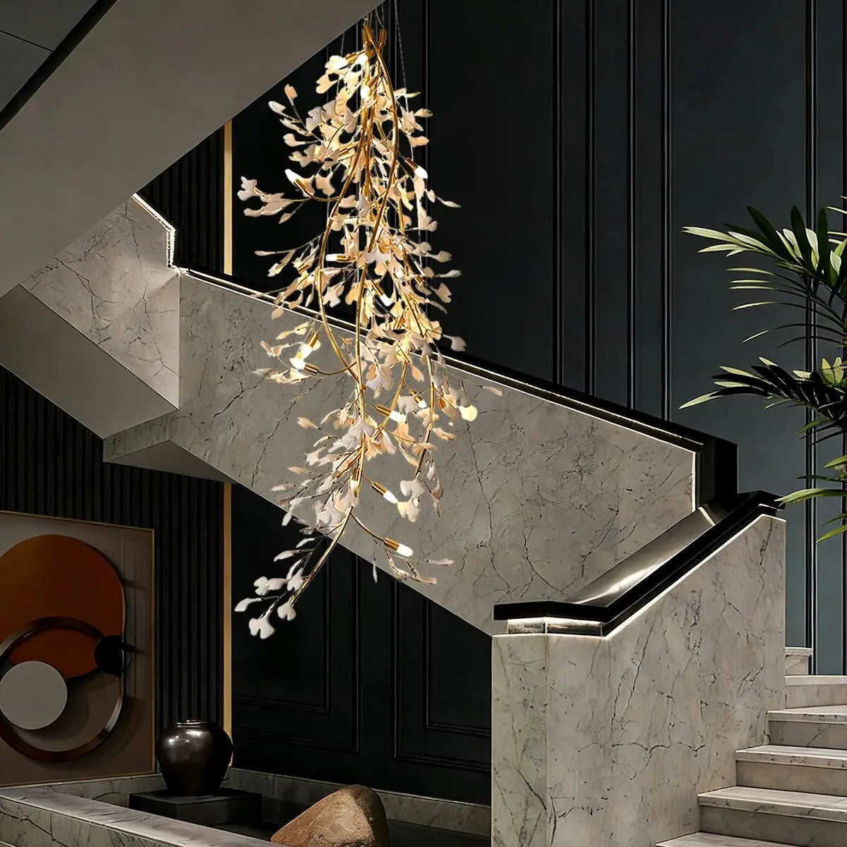flairel Ginkgo Long Branch Chandelier for High Ceiling