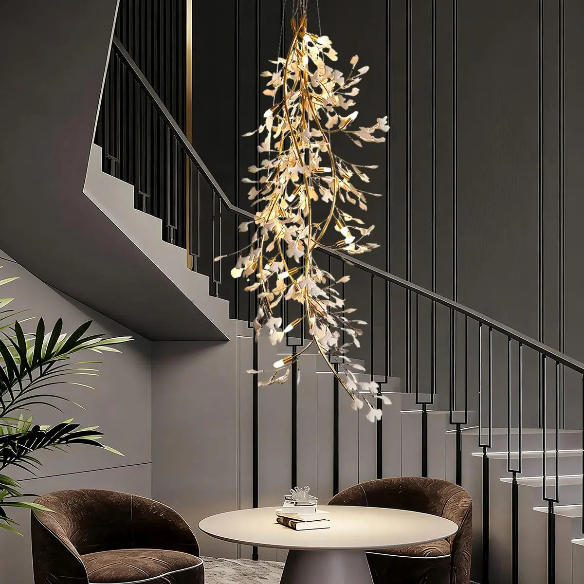 flairel Ginkgo Long Branch Chandelier for High Ceiling