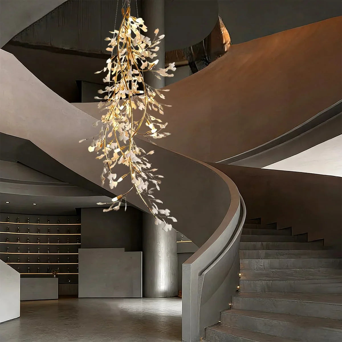 flairel Ginkgo Long Branch Chandelier for High Ceiling