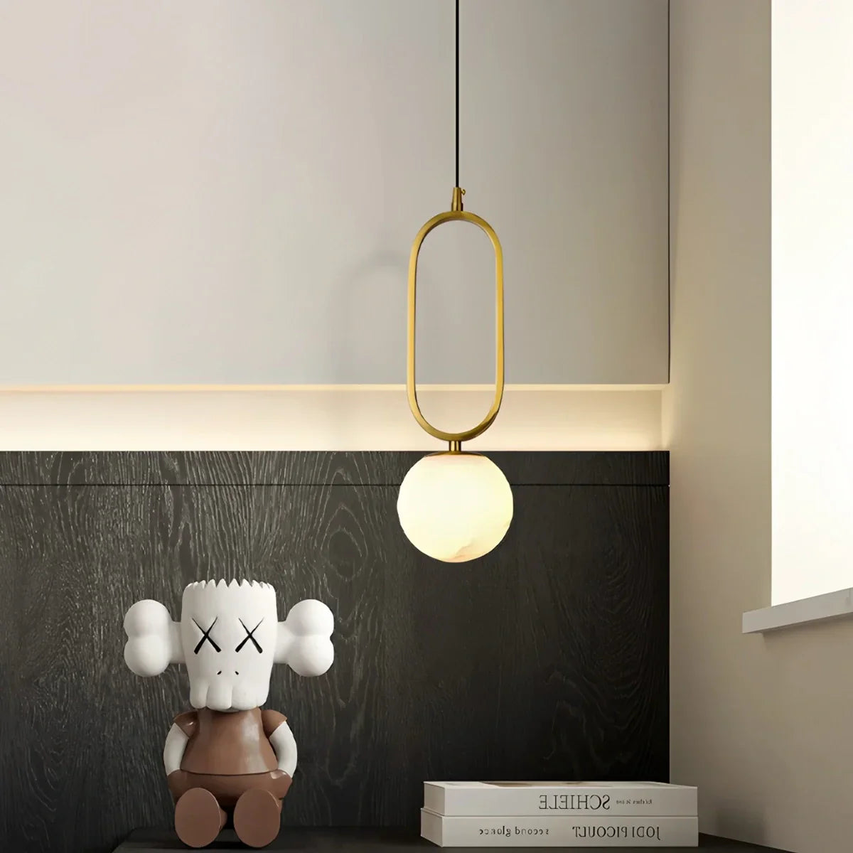 flairel Gong Alabaster Globe Pendant Light for Bedroom