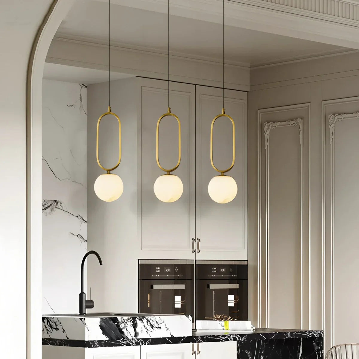 flairel Gong Alabaster Globe Pendant Light for Bedroom