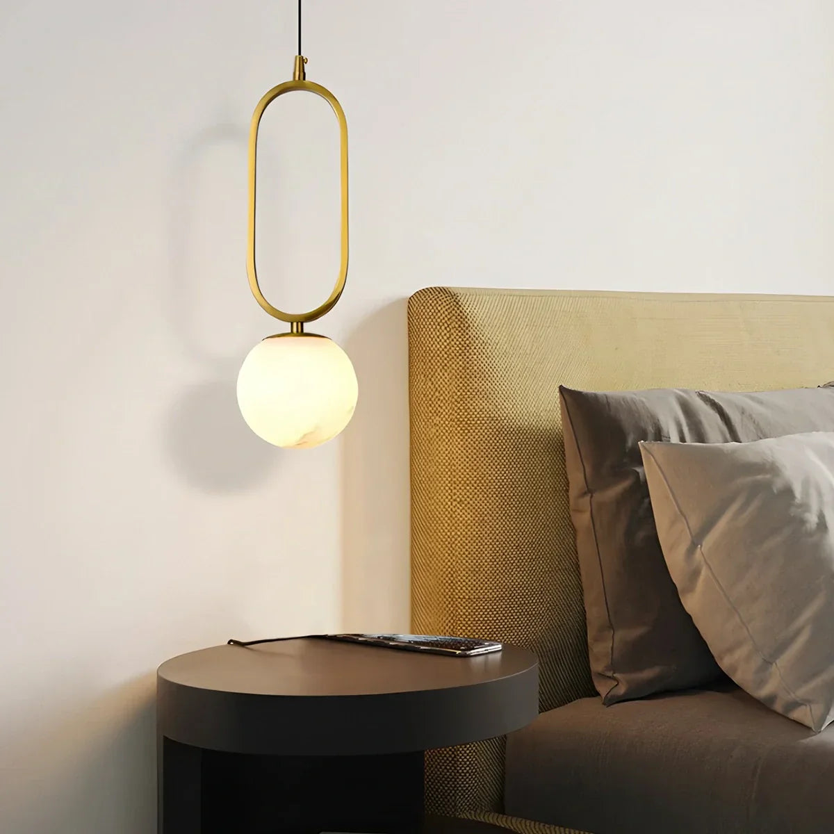 flairel Gong Alabaster Globe Pendant Light for Bedroom