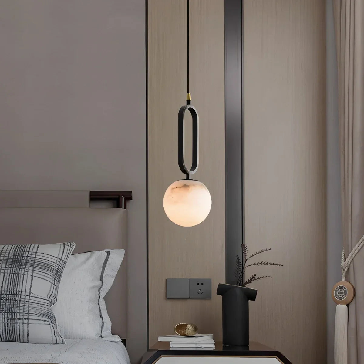 flairel Gong Alabaster Globe Pendant Light for Bedroom