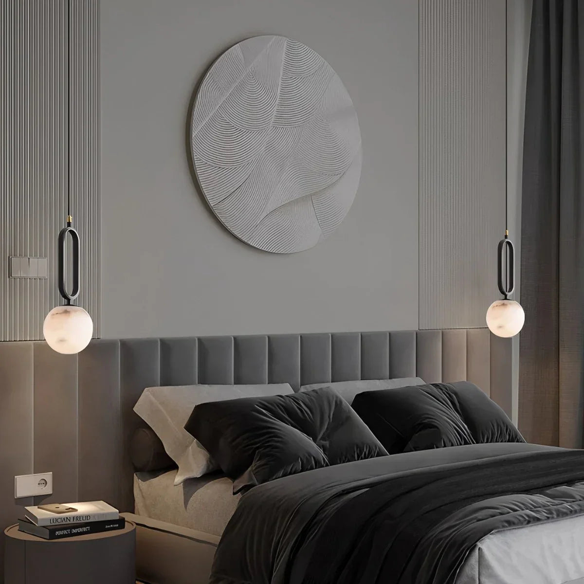 flairel Gong Alabaster Globe Pendant Light for Bedroom