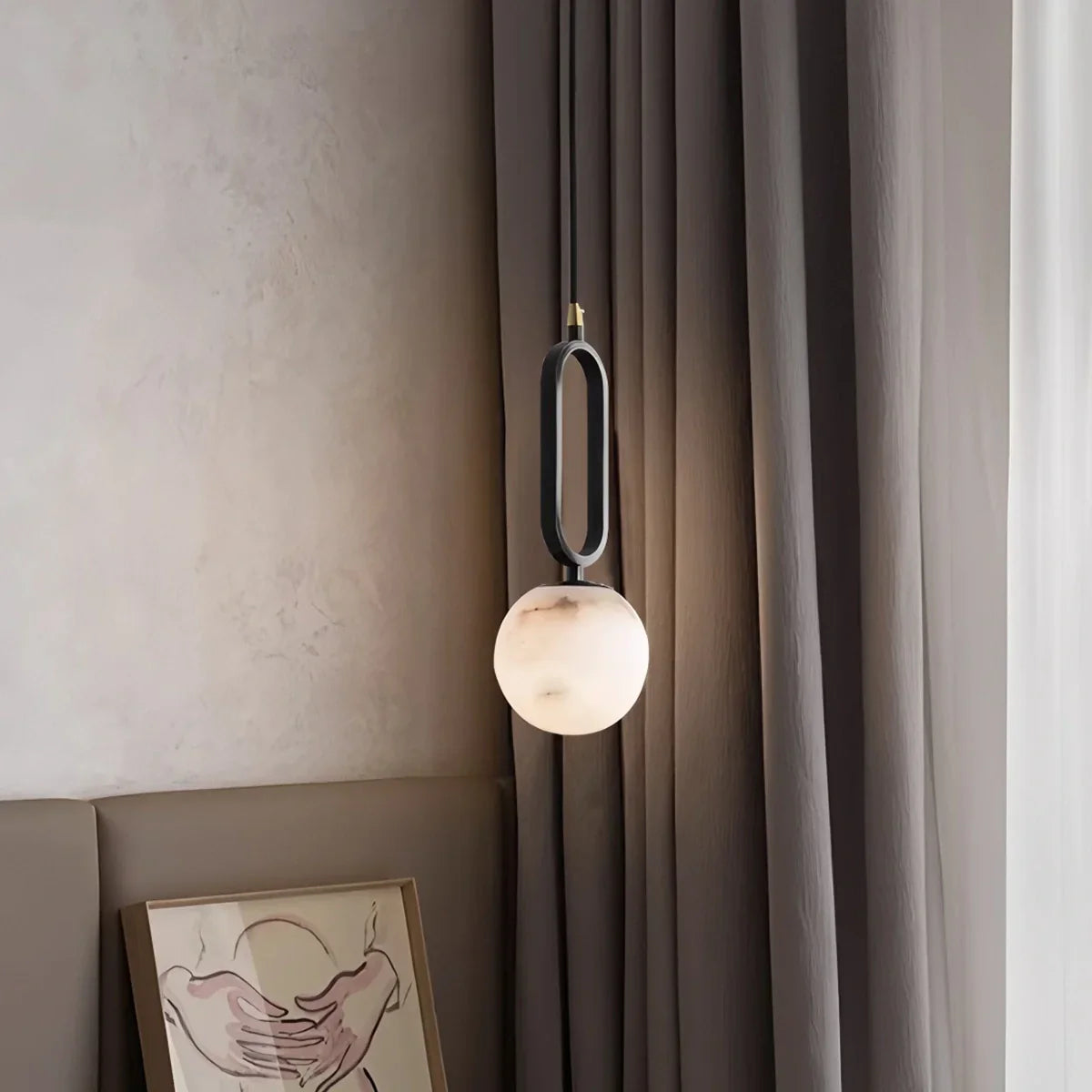 flairel Gong Alabaster Globe Pendant Light for Bedroom