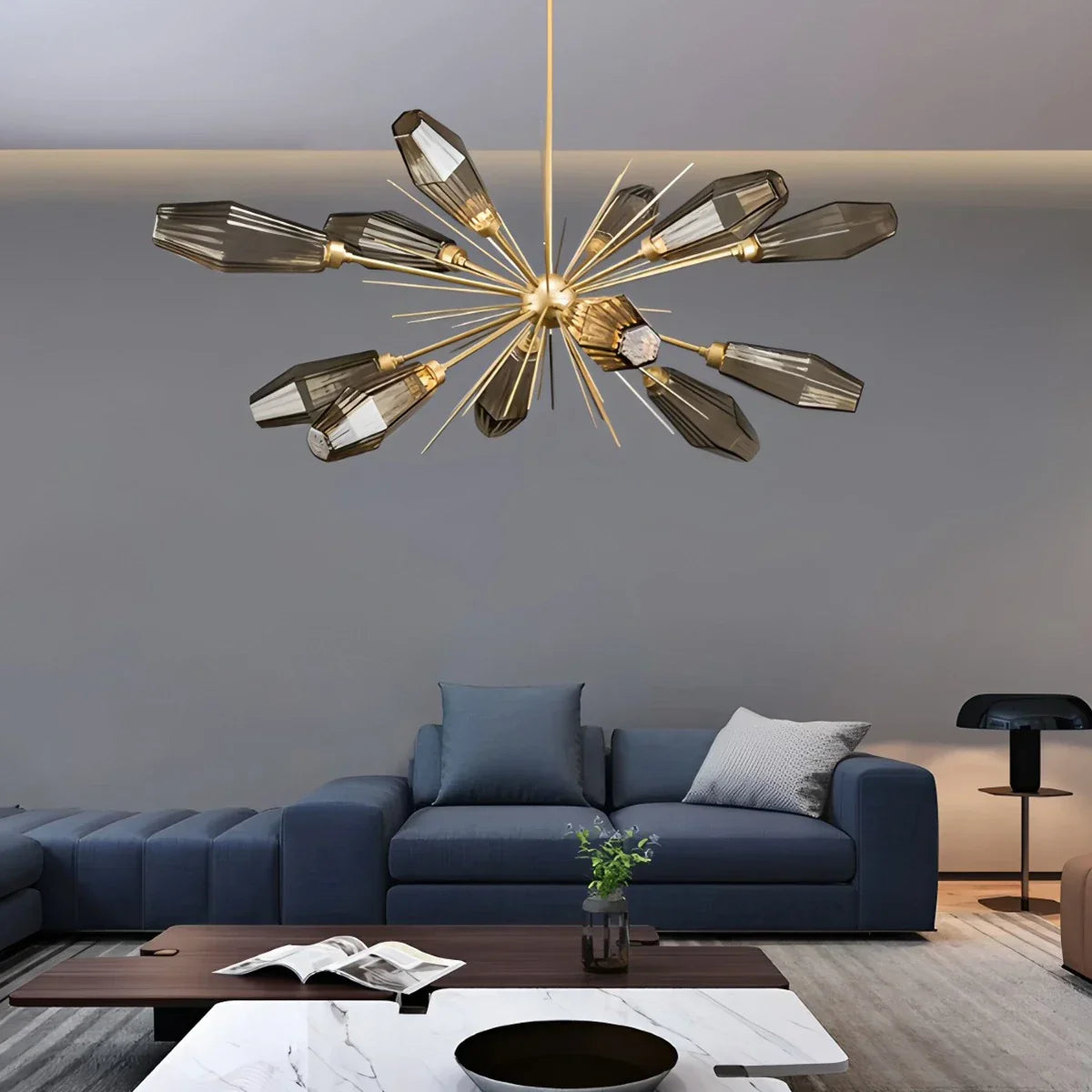 flairel Kristal Rock Glass Chandelier for Dining Room