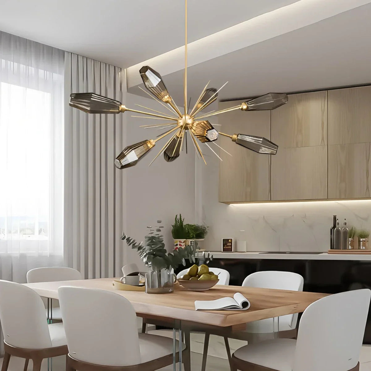 flairel Kristal Rock Glass Chandelier for Dining Room