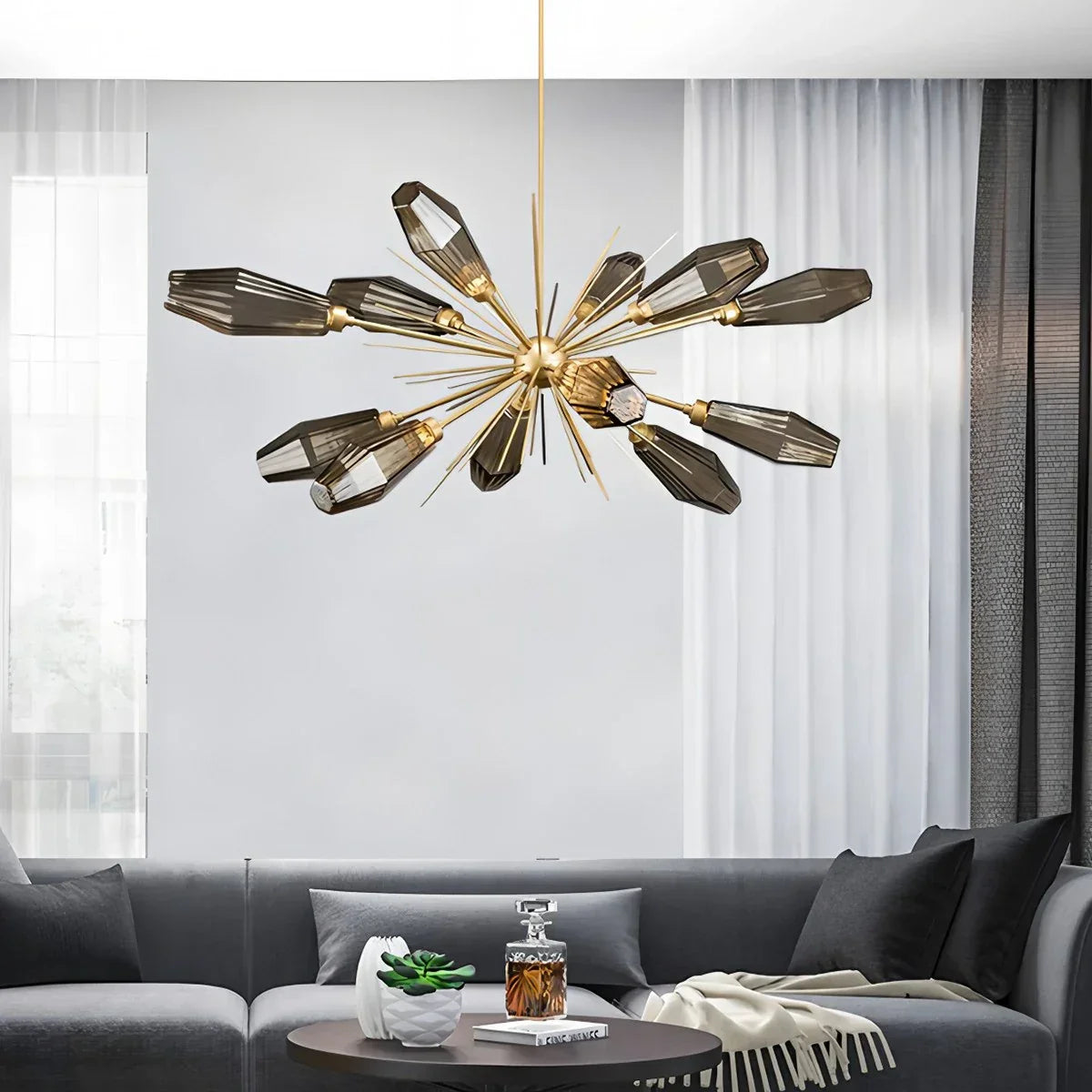 flairel Kristal Rock Glass Chandelier for Dining Room