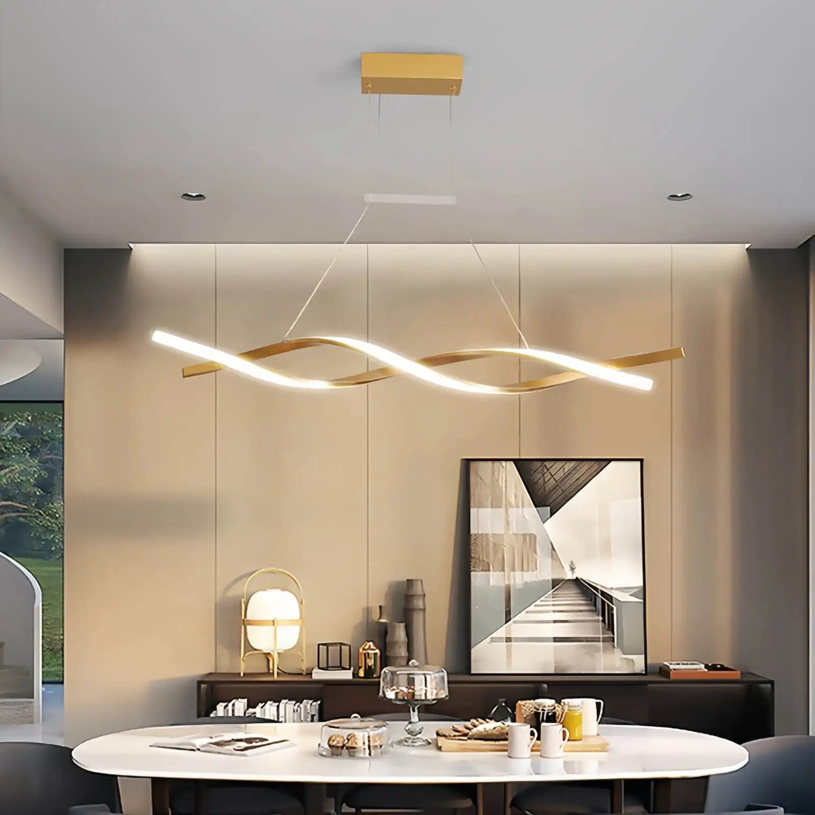 flairel LED Linear Wave Chandelier for Dining Room