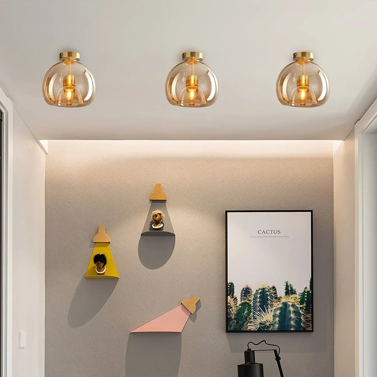 flairel Vintage Glass Semi-Flush Ceiling Light for Entryway
