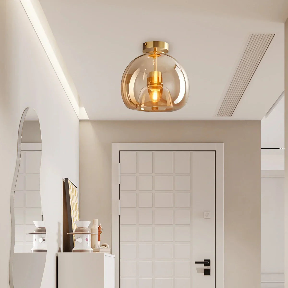 flairel Vintage Glass Semi-Flush Ceiling Light for Entryway