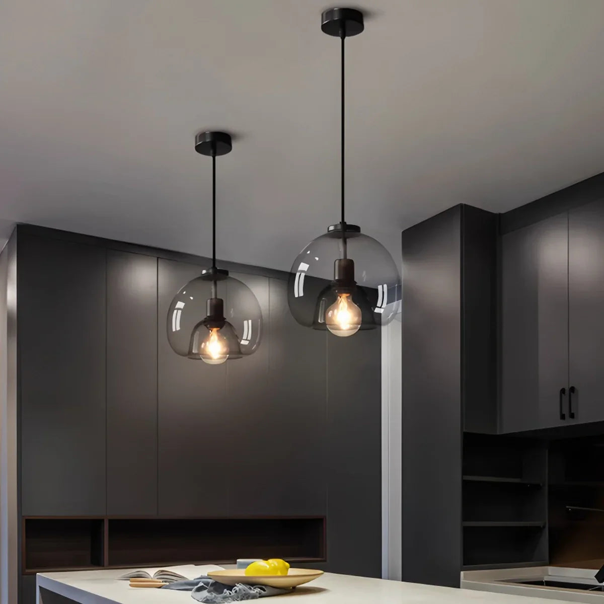 flairel Smoky Grey Glass Pendant Light
