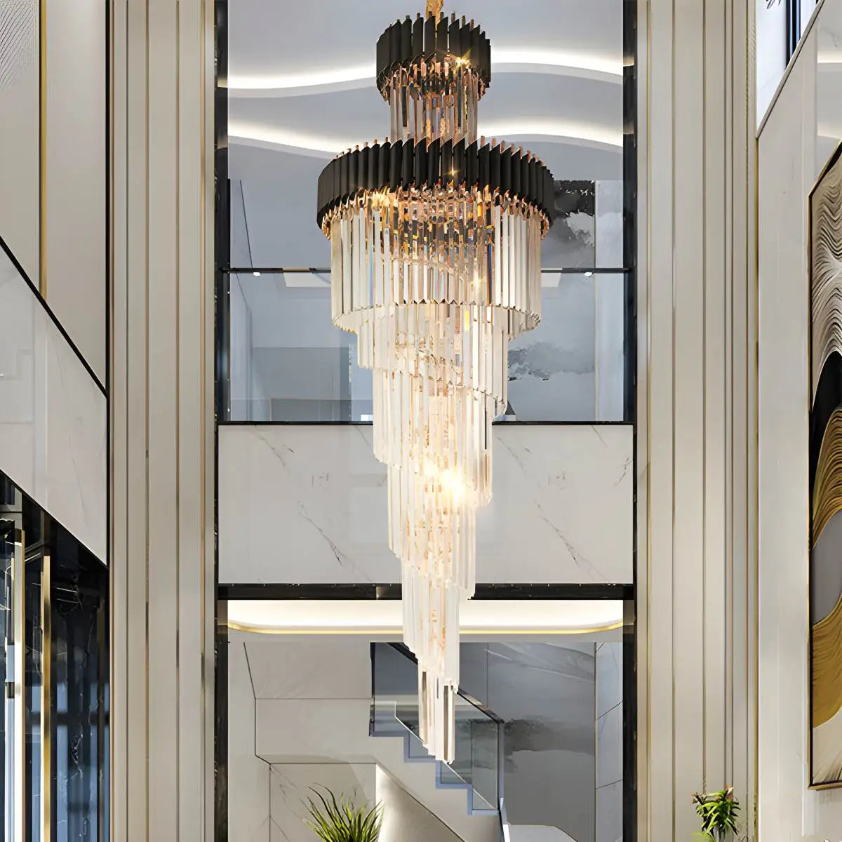 flairel Large Luxury Crystal Long Chandelier