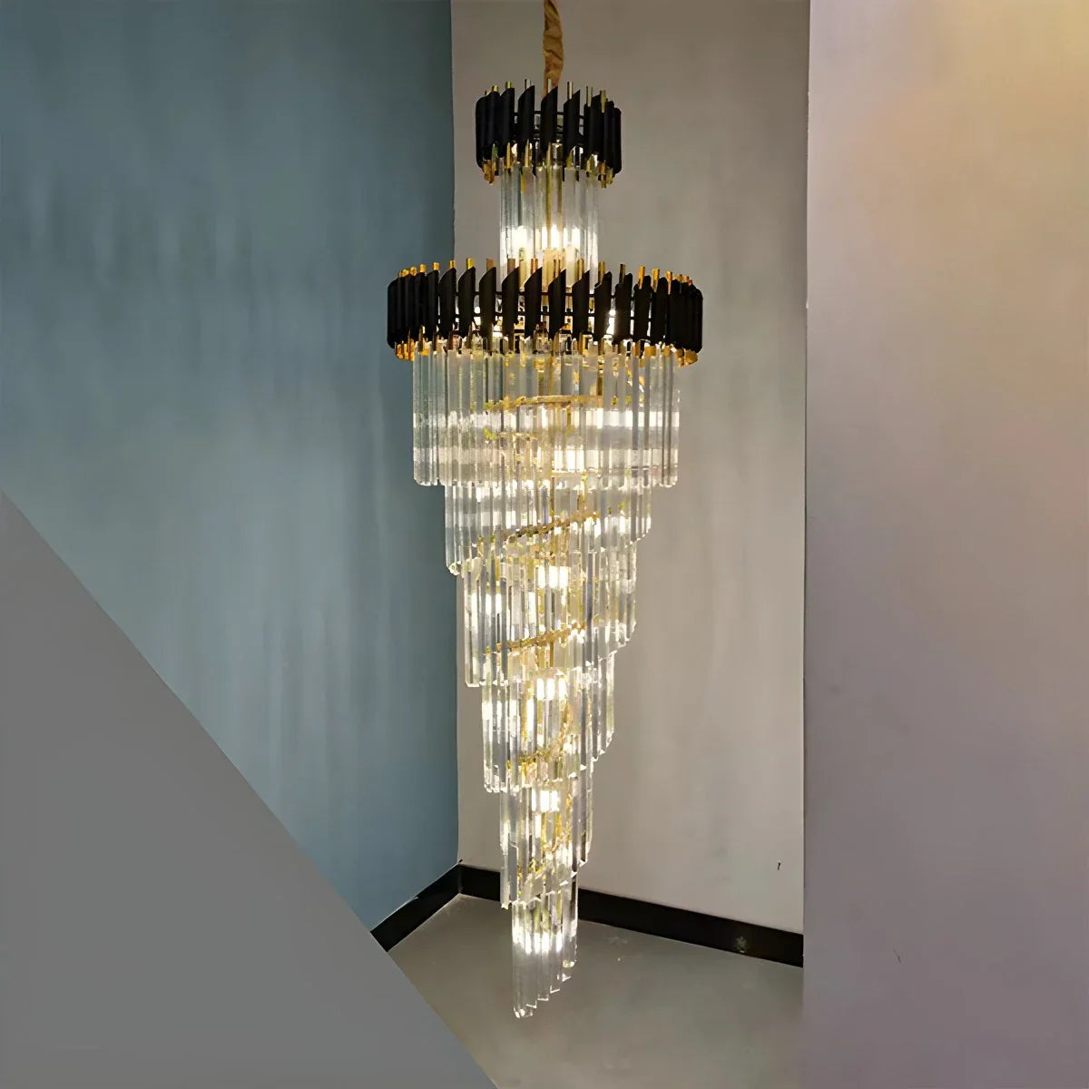 flairel Large Luxury Crystal Long Chandelier