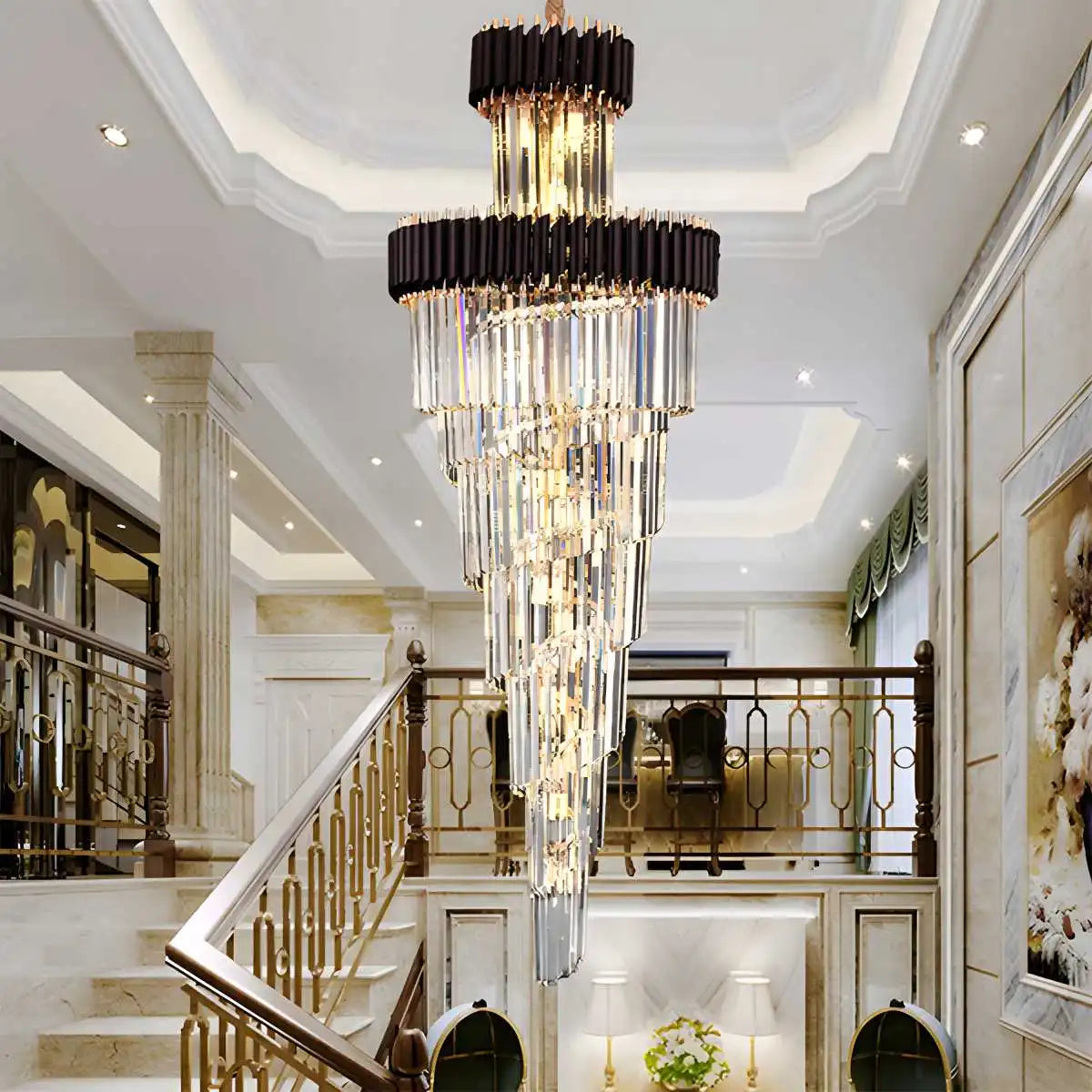 flairel Large Luxury Crystal Long Chandelier