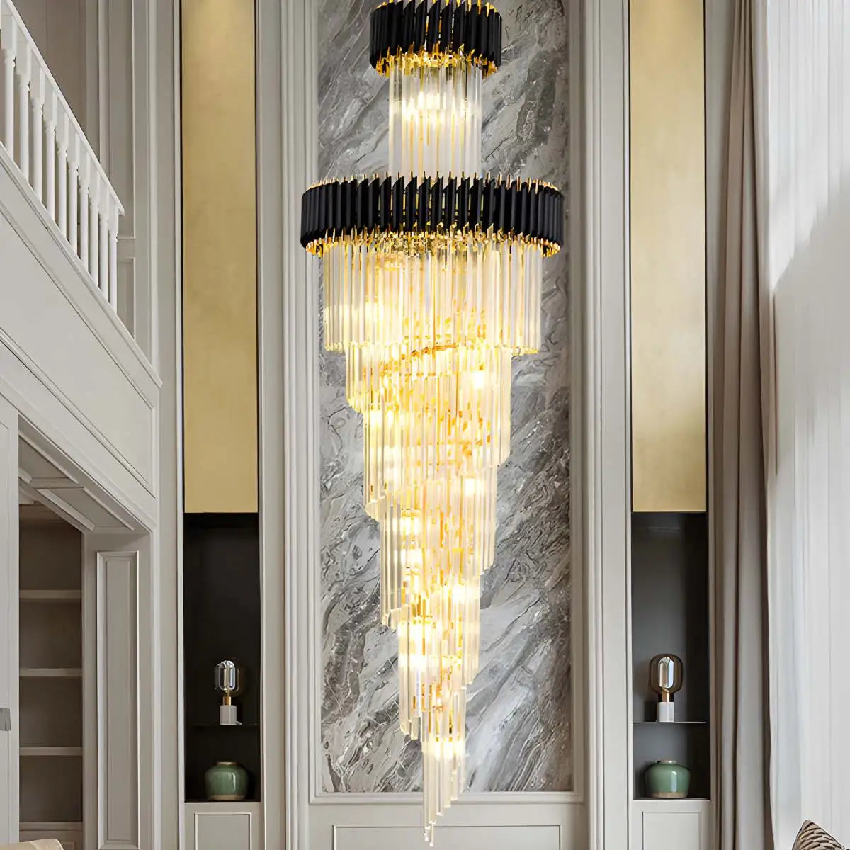 flairel Large Luxury Crystal Long Chandelier
