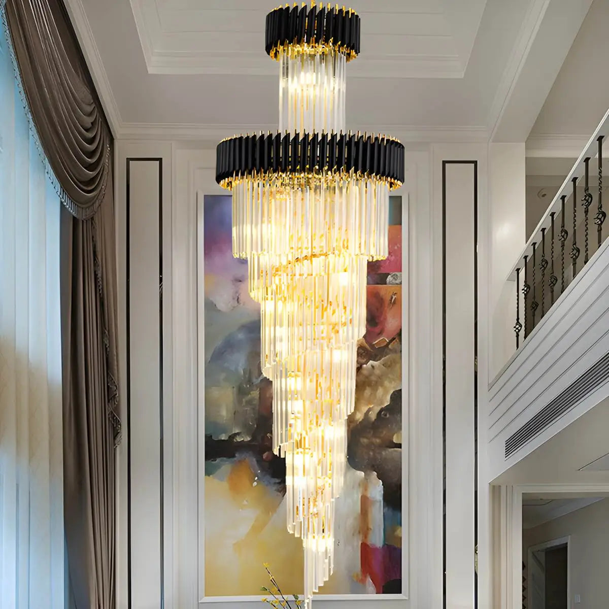 flairel Large Luxury Crystal Long Chandelier