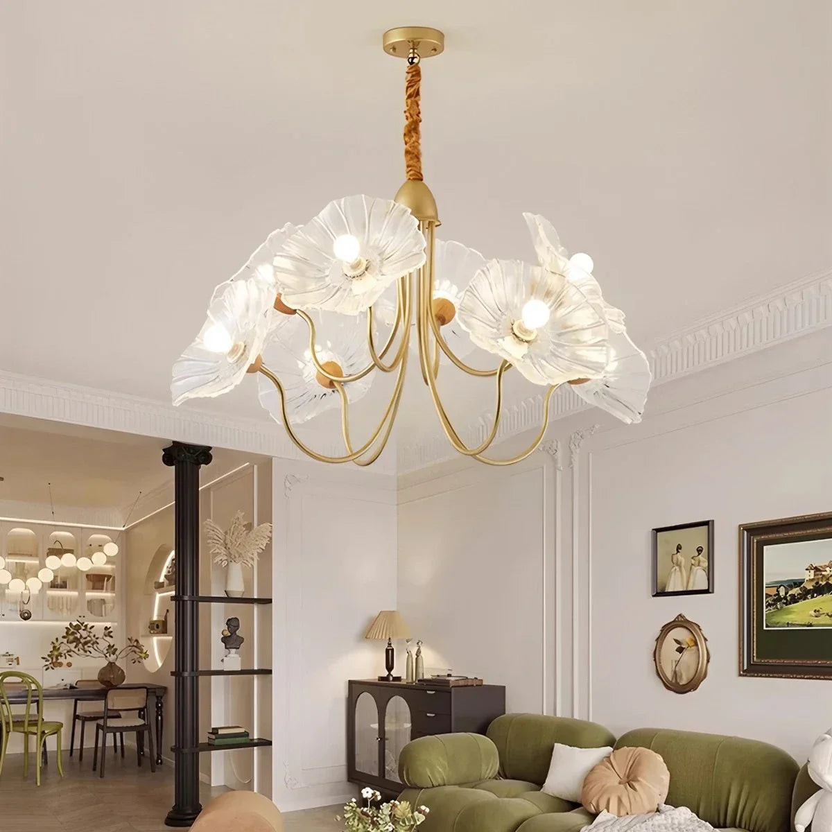 flairel Lotus Leaf Glass Chandelier for Living Room
