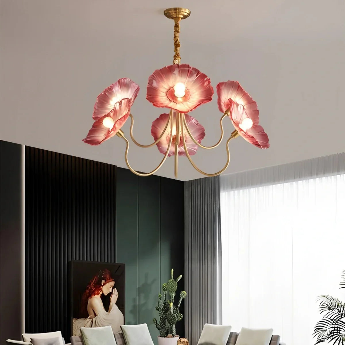 flairel Lotus Leaf Glass Chandelier for Living Room