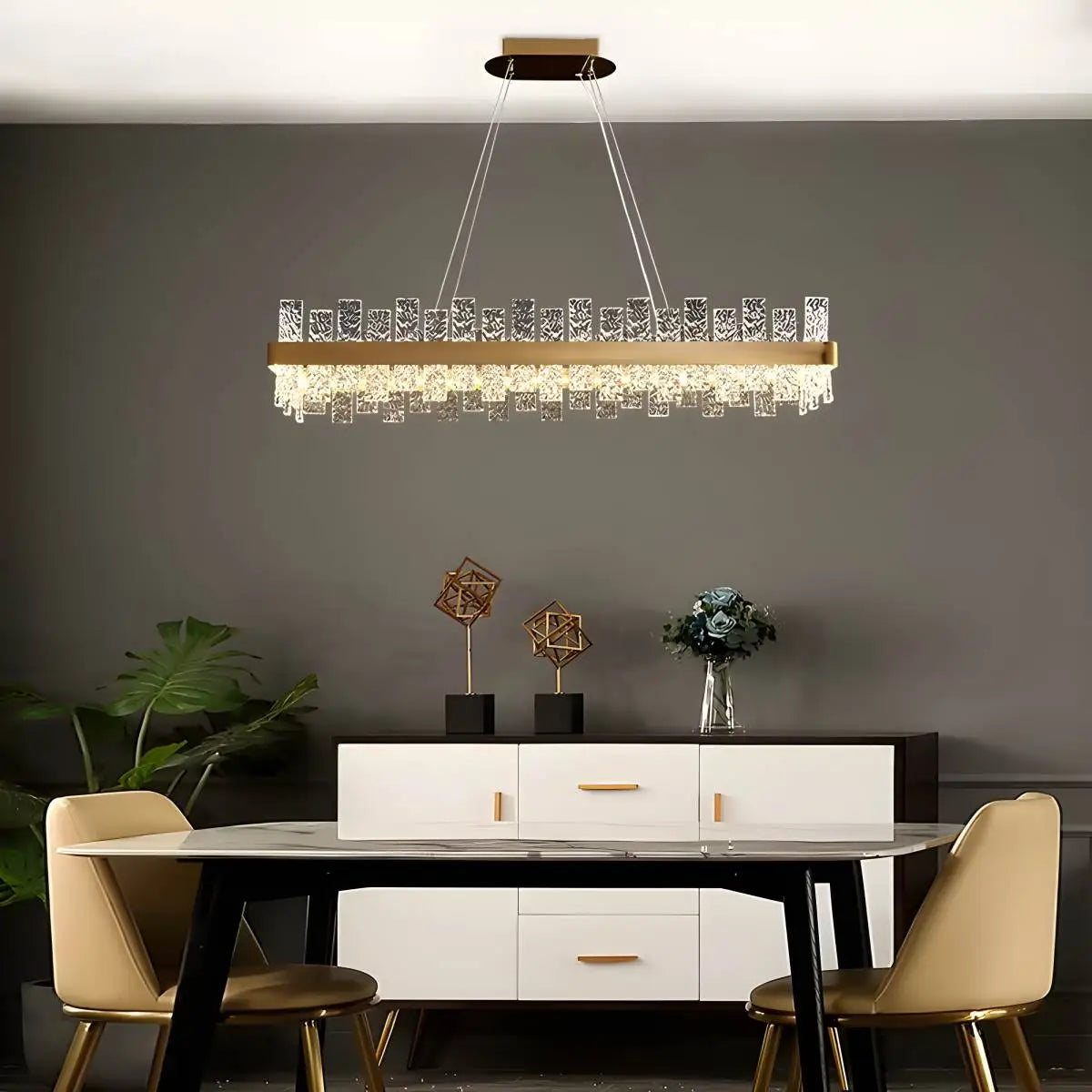 flairel Modern Frosted Glass Crystal Chandelier