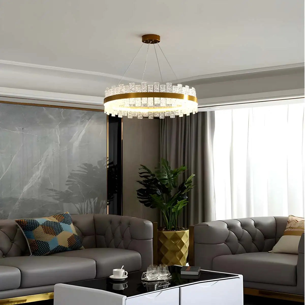 flairel Modern Frosted Glass Crystal Chandelier