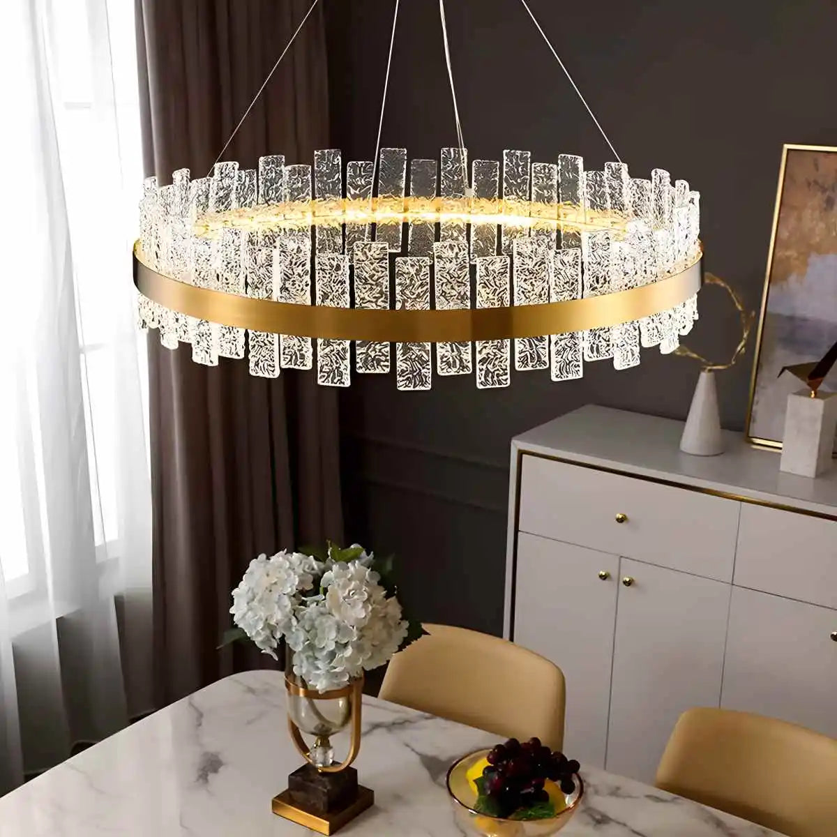flairel Modern Frosted Glass Crystal Chandelier