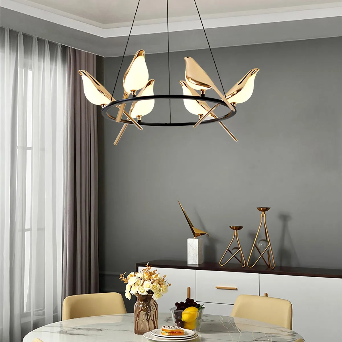 flairel Modern Gold Birds LED Chandelier