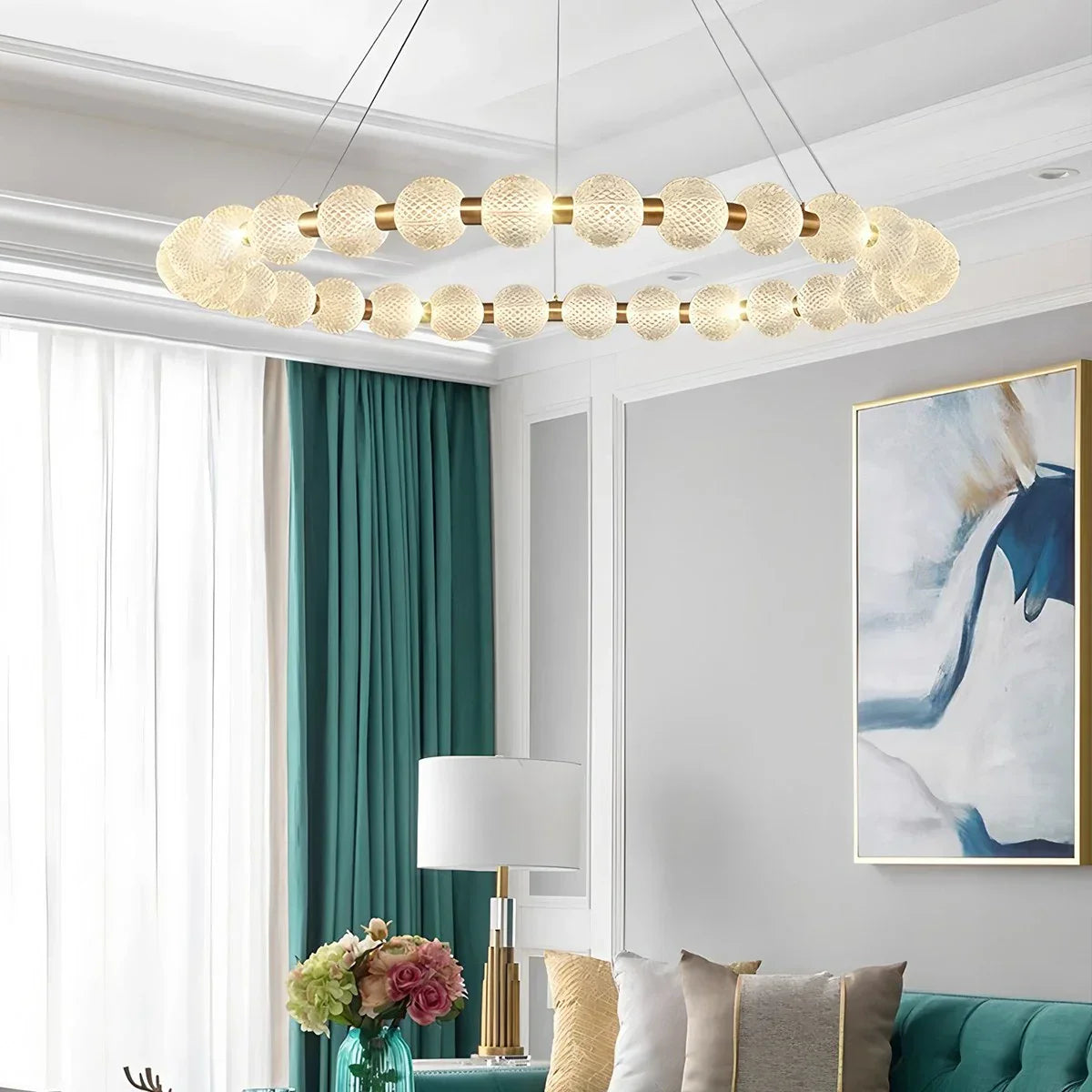 flairel Modern Ring Pearl Chandelier for Living Room